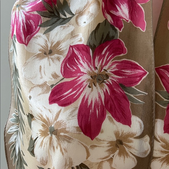 Liz Claiborne DarkPink/Taupe Floral Silk Rectangular Scarf - Picture 2 of 4